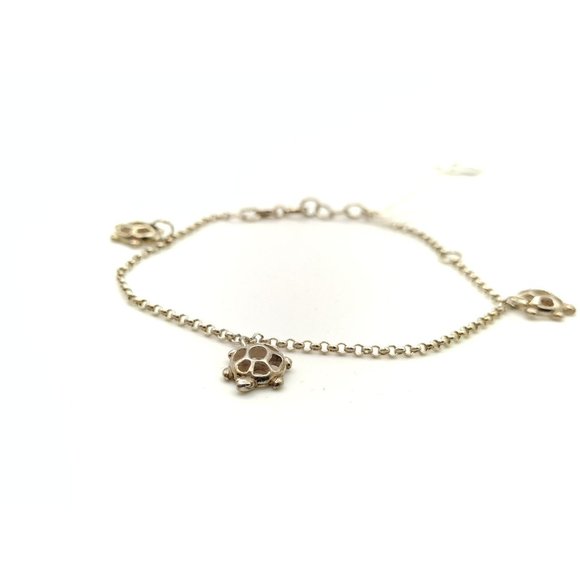 Sterling Silver Turtle Dangling Charm Chain Bracelet 8" - Picture 2 of 4